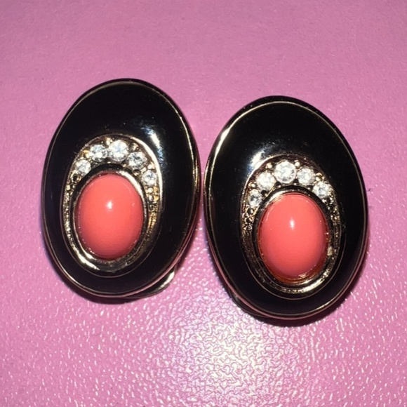 Vintage Christian Dior Clip On Earrings Black Orange Rare and Authentic - Picture 1 of 2